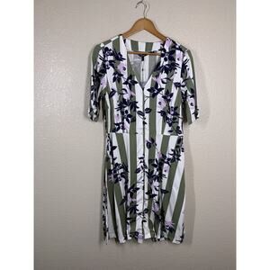 Vero Moda Vilja Striped Floral Shirt Dress Large L Mixed Print Button Front